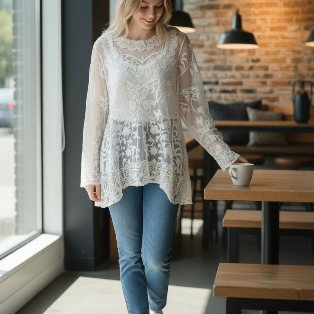 Chic White Lace Blouse for Women